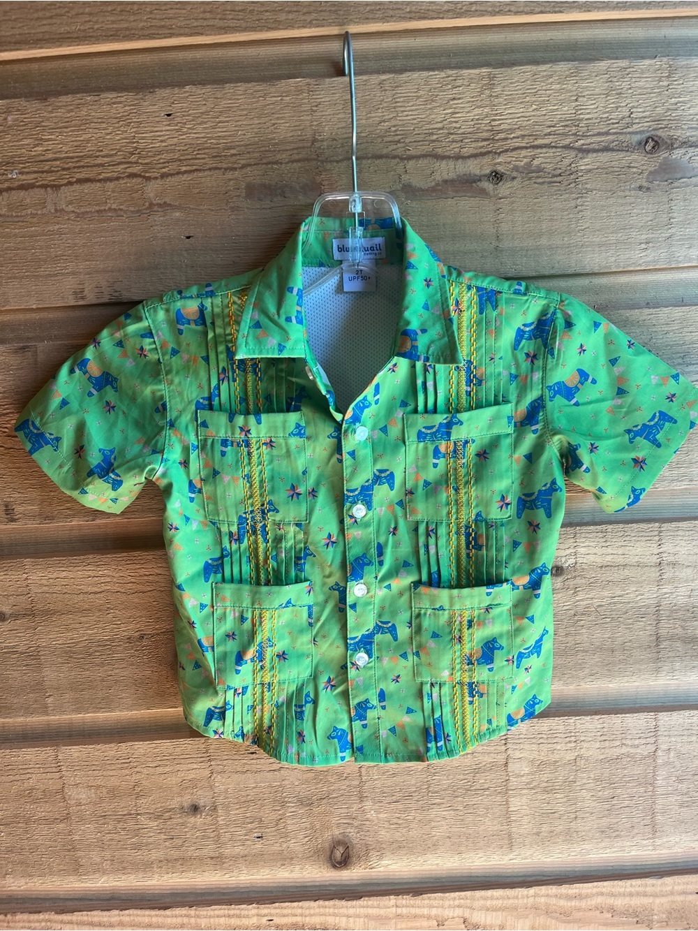 BLUE QUAIL - Toddler Boys Bright Green Pinata Party Print Shirt